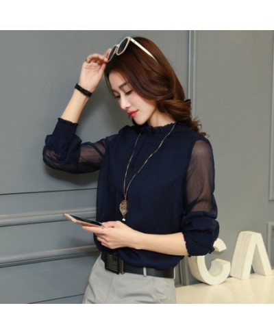 Chiffon Blouse New Women Tops Long Sleeve Stand Neck Work Wear Shirts Elegant Lady Casual Blouses $48.81 - Blouses & Shirts