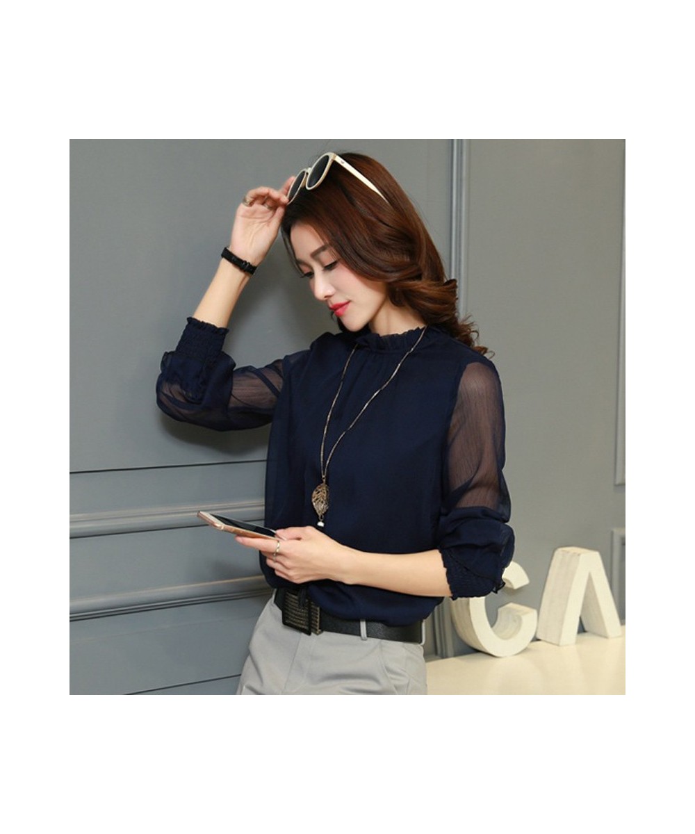 Chiffon Blouse New Women Tops Long Sleeve Stand Neck Work Wear Shirts Elegant Lady Casual Blouses $48.81 - Blouses & Shirts