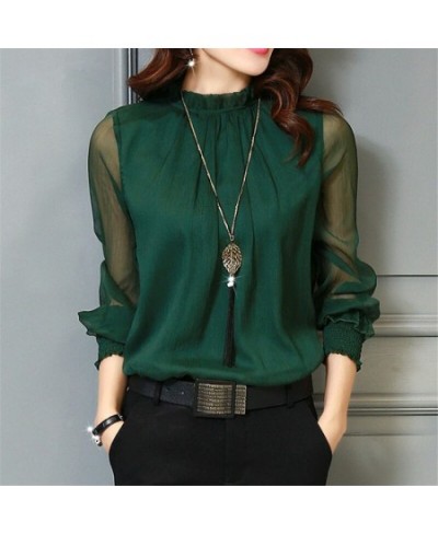 Chiffon Blouse New Women Tops Long Sleeve Stand Neck Work Wear Shirts Elegant Lady Casual Blouses $48.81 - Blouses & Shirts