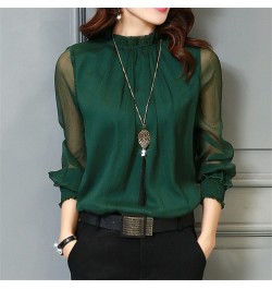 Chiffon Blouse New Women Tops Long Sleeve Stand Neck Work Wear Shirts Elegant Lady Casual Blouses $48.81 - Blouses & Shirts