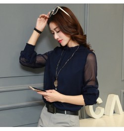 Chiffon Blouse New Women Tops Long Sleeve Stand Neck Work Wear Shirts Elegant Lady Casual Blouses $48.81 - Blouses & Shirts