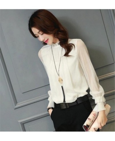 Chiffon Blouse New Women Tops Long Sleeve Stand Neck Work Wear Shirts Elegant Lady Casual Blouses $48.81 - Blouses & Shirts