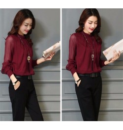 Chiffon Blouse New Women Tops Long Sleeve Stand Neck Work Wear Shirts Elegant Lady Casual Blouses $48.81 - Blouses & Shirts