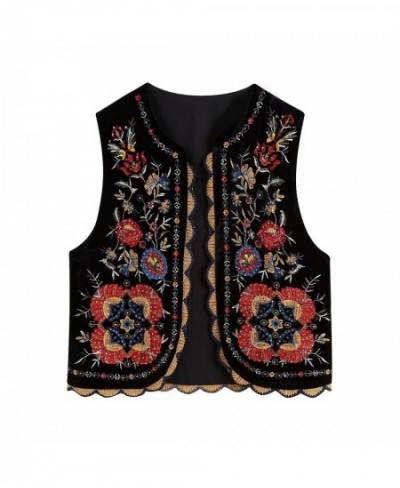 Women Vintage Sequins Flower Embroidery Vest Jacket Ladies National Style Patchwork Casual Velvet WaistCoat Tops CT2978 $41.3...