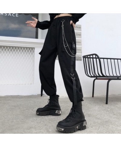 Streetwear Spring Summer Cargo Pants Women Harajuku Slim Punk Ribbons Joggers Elastic Waist Ankle-Length Trousers For Girls $...