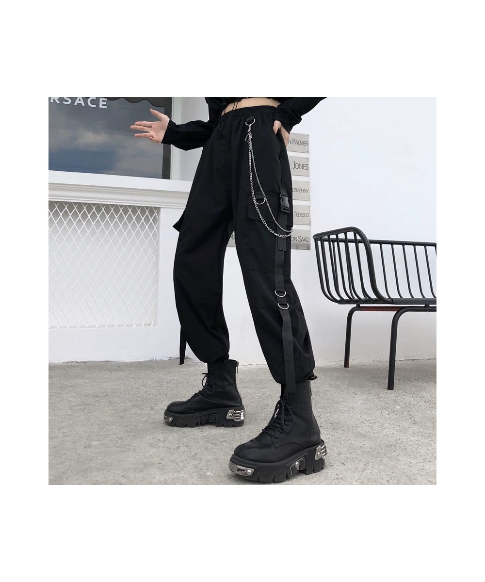 Streetwear Spring Summer Cargo Pants Women Harajuku Slim Punk Ribbons Joggers Elastic Waist Ankle-Length Trousers For Girls $...