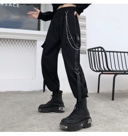 Streetwear Spring Summer Cargo Pants Women Harajuku Slim Punk Ribbons Joggers Elastic Waist Ankle-Length Trousers For Girls $...