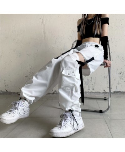 Streetwear Spring Summer Cargo Pants Women Harajuku Slim Punk Ribbons Joggers Elastic Waist Ankle-Length Trousers For Girls $...