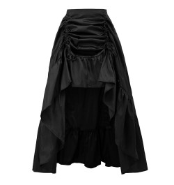 Women skirt retro ruffle solid Adjustable High-Low Skirt Elastic Waist Gothic skirts party club Renaissance Steampunk skirt $...