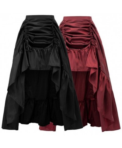 Women skirt retro ruffle solid Adjustable High-Low Skirt Elastic Waist Gothic skirts party club Renaissance Steampunk skirt $...