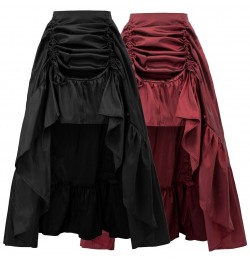 Women skirt retro ruffle solid Adjustable High-Low Skirt Elastic Waist Gothic skirts party club Renaissance Steampunk skirt $...