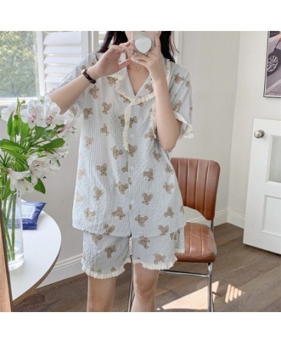 Bear Cartoon Cute Print Summer Short Sleeve Shorts Pajamas Set Women Loose Casual Comfortable Elegant Two Piece Set Sleepwear...