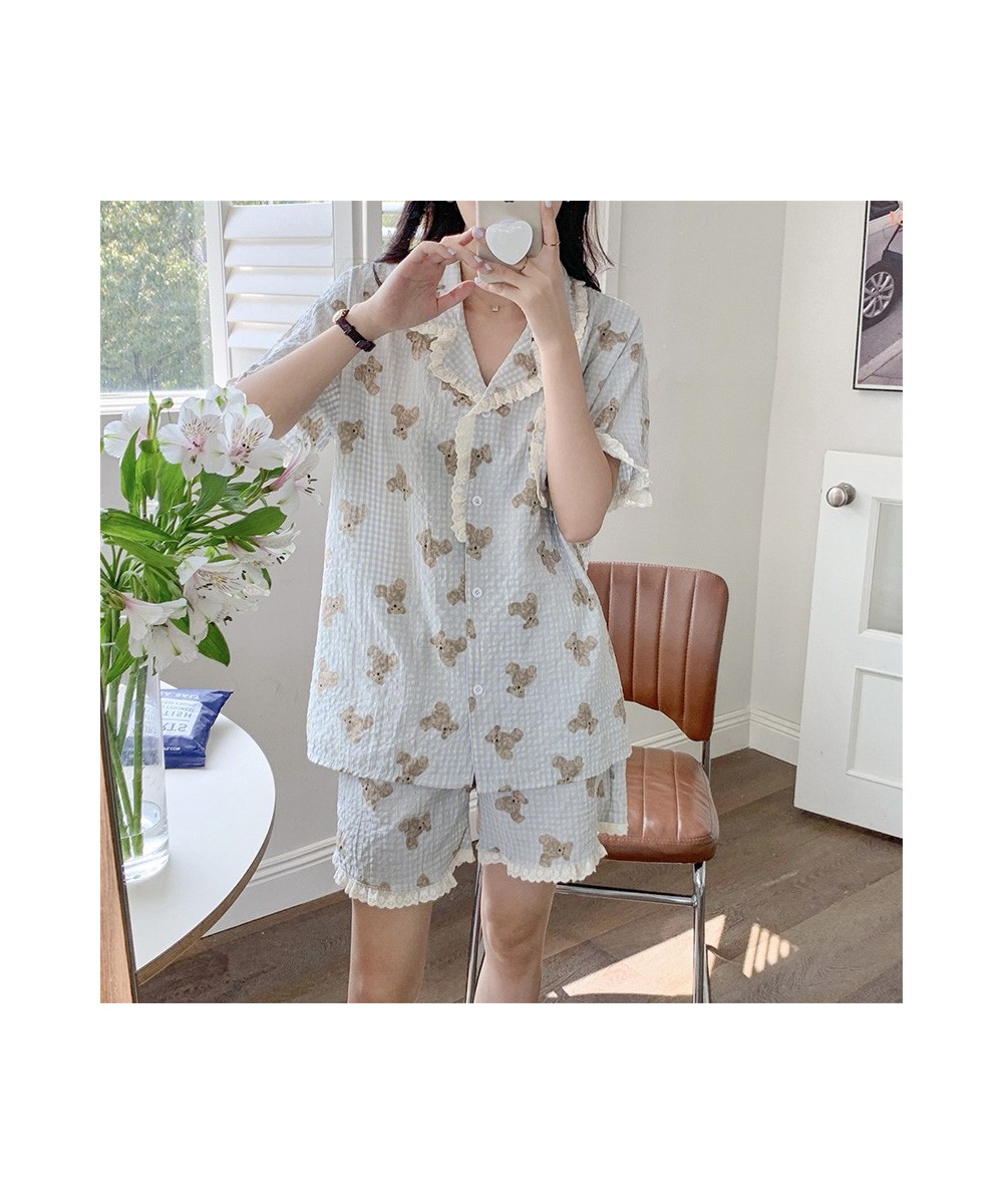 Bear Cartoon Cute Print Summer Short Sleeve Shorts Pajamas Set Women Loose Casual Comfortable Elegant Two Piece Set Sleepwear...