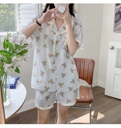 Bear Cartoon Cute Print Summer Short Sleeve Shorts Pajamas Set Women Loose Casual Comfortable Elegant Two Piece Set Sleepwear...