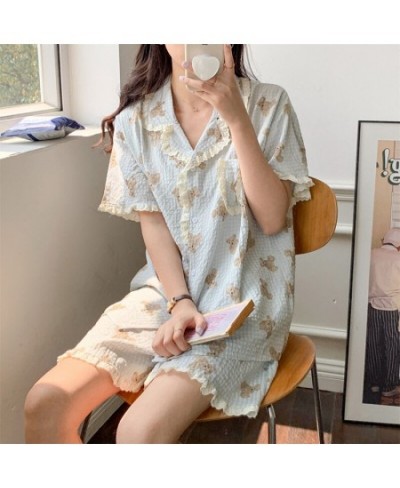 Bear Cartoon Cute Print Summer Short Sleeve Shorts Pajamas Set Women Loose Casual Comfortable Elegant Two Piece Set Sleepwear...