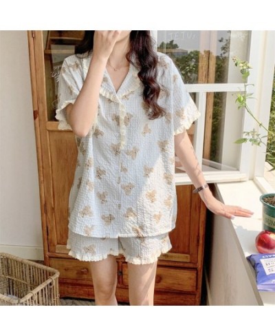 Bear Cartoon Cute Print Summer Short Sleeve Shorts Pajamas Set Women Loose Casual Comfortable Elegant Two Piece Set Sleepwear...