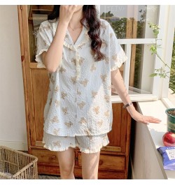 Bear Cartoon Cute Print Summer Short Sleeve Shorts Pajamas Set Women Loose Casual Comfortable Elegant Two Piece Set Sleepwear...