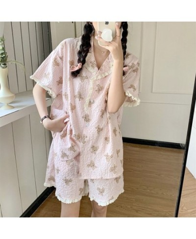 Bear Cartoon Cute Print Summer Short Sleeve Shorts Pajamas Set Women Loose Casual Comfortable Elegant Two Piece Set Sleepwear...