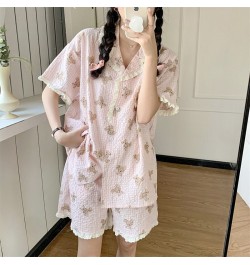 Bear Cartoon Cute Print Summer Short Sleeve Shorts Pajamas Set Women Loose Casual Comfortable Elegant Two Piece Set Sleepwear...