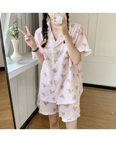 Bear Cartoon Cute Print Summer Short Sleeve Shorts Pajamas Set Women Loose Casual Comfortable Elegant Two Piece Set Sleepwear...