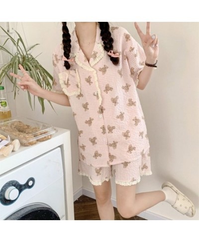 Bear Cartoon Cute Print Summer Short Sleeve Shorts Pajamas Set Women Loose Casual Comfortable Elegant Two Piece Set Sleepwear...