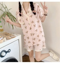 Bear Cartoon Cute Print Summer Short Sleeve Shorts Pajamas Set Women Loose Casual Comfortable Elegant Two Piece Set Sleepwear...