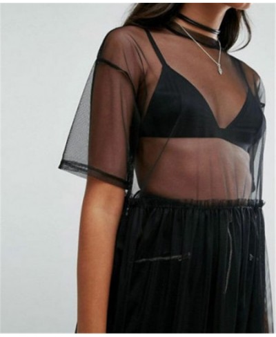 20Summer Fashion Casual Women Sexy Black See-through Mesh Top Summer Sheer Long T-shirts $15.91 - Tops & Tees