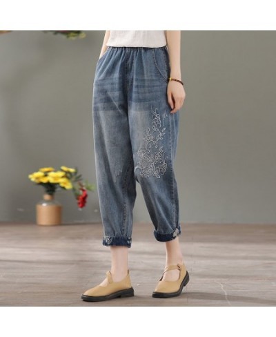 Women's Jeans High Waist Denim Capris Pant Summner 2022 Vintage Loose Washed Embroidery Baggy Jeans Femme $46.78 - Jeans