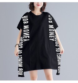 Oversized Fashion Patchwork Lace Letter T Shirt Dress Summer Women Loose Casual Big Size Ladies Womens Korean Cotton Midi Dre...