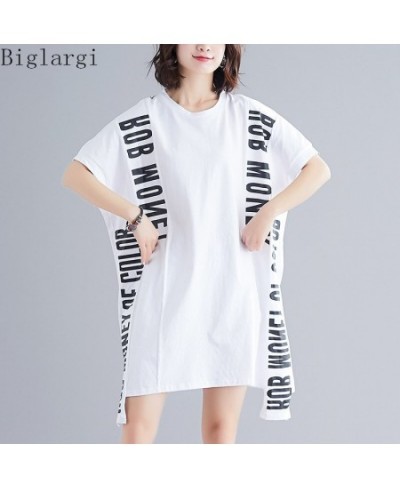 Oversized Fashion Patchwork Lace Letter T Shirt Dress Summer Women Loose Casual Big Size Ladies Womens Korean Cotton Midi Dre...