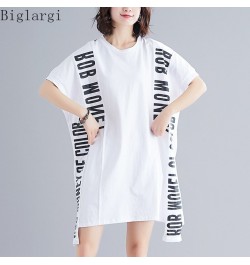 Oversized Fashion Patchwork Lace Letter T Shirt Dress Summer Women Loose Casual Big Size Ladies Womens Korean Cotton Midi Dre...