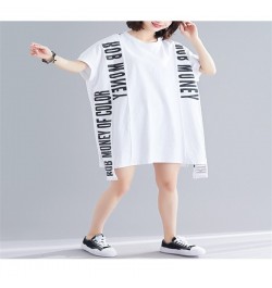 Oversized Fashion Patchwork Lace Letter T Shirt Dress Summer Women Loose Casual Big Size Ladies Womens Korean Cotton Midi Dre...