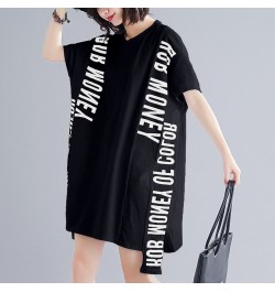 Oversized Fashion Patchwork Lace Letter T Shirt Dress Summer Women Loose Casual Big Size Ladies Womens Korean Cotton Midi Dre...