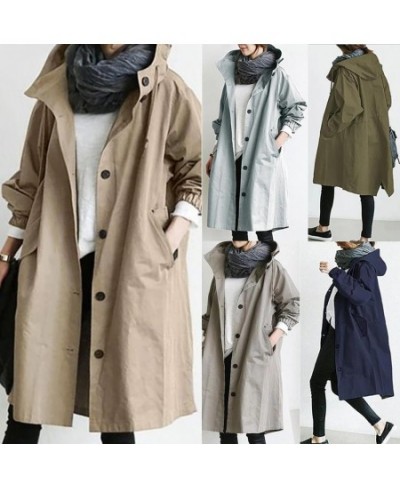 Women Autumn Solid Color Pocket Hooded Windbreaker Long Trench Coat Outerwear Large Autumn Coats Harajuku French Elegance $64...