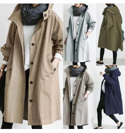 Women Autumn Solid Color Pocket Hooded Windbreaker Long Trench Coat Outerwear Large Autumn Coats Harajuku French Elegance $64...