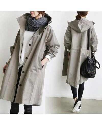 Women Autumn Solid Color Pocket Hooded Windbreaker Long Trench Coat Outerwear Large Autumn Coats Harajuku French Elegance $64...