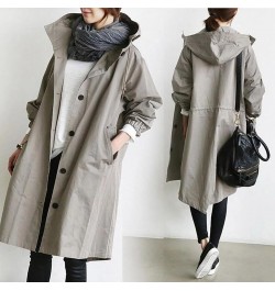 Women Autumn Solid Color Pocket Hooded Windbreaker Long Trench Coat Outerwear Large Autumn Coats Harajuku French Elegance $64...