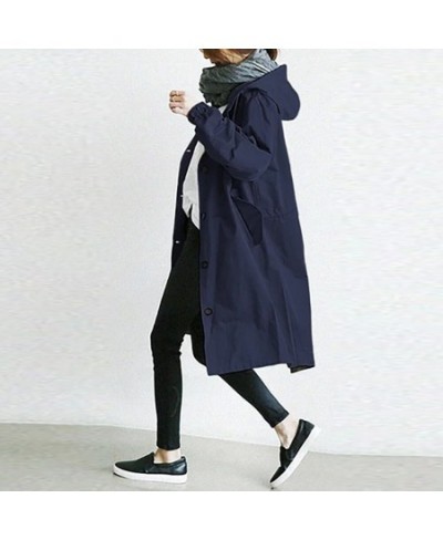 Women Autumn Solid Color Pocket Hooded Windbreaker Long Trench Coat Outerwear Large Autumn Coats Harajuku French Elegance $64...