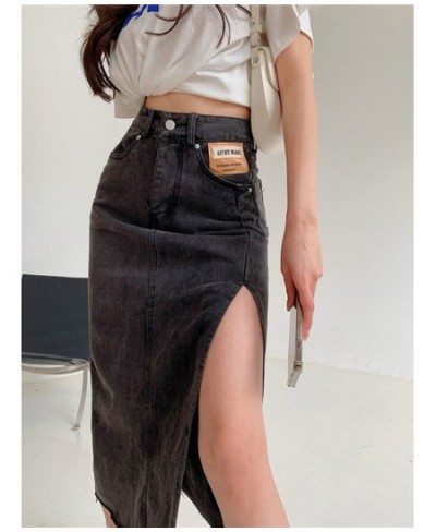 Maxi Jeans Skirt Women Denim Long Skirts Summer 2023 Vintage Maxi Skirt Side Split Denim Skirt Women Long Korean $37.04 - Skirts