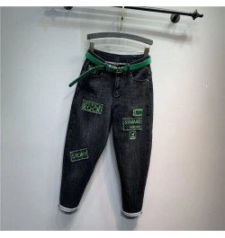 Cotton Denim Casual Harem Jeans Pants Spring Pant with Pockets Elegant Middle Waist Straight Embroidery Streetwear $51.87 - J...