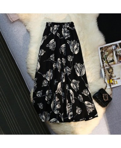 Elegant Vintage Skirt Women Summer Casual All-match Chiffon Floral Slim Print High Waist A-line Midi Skirts Female $37.96 - S...