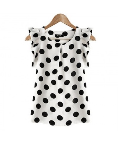 New Female Vintage Polka Dot Shirt Women Summer Chiffon Blouse Butterfly Sleeve Casual Tops Women Slim Tops Black White $18.2...