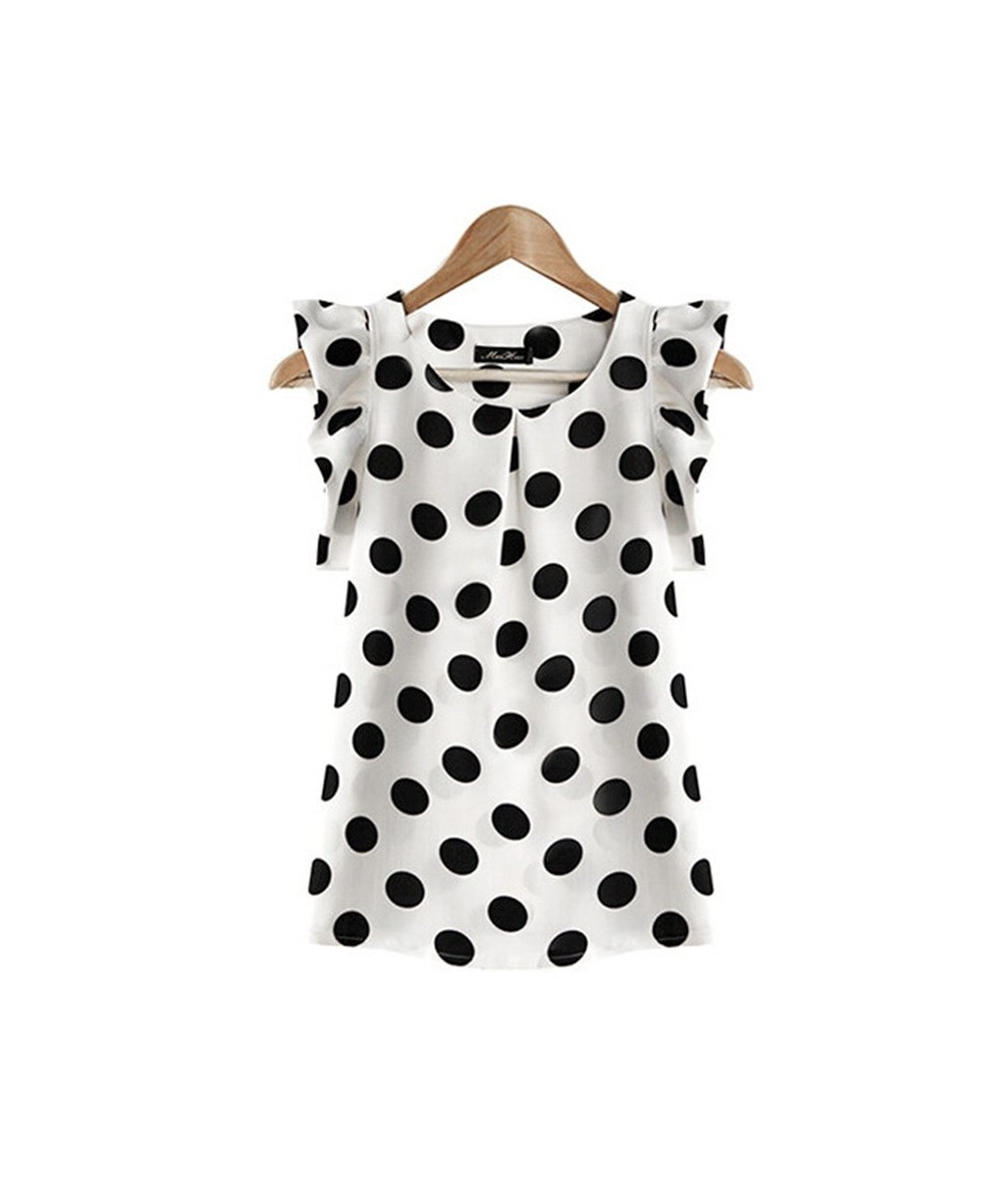 New Female Vintage Polka Dot Shirt Women Summer Chiffon Blouse Butterfly Sleeve Casual Tops Women Slim Tops Black White $18.2...