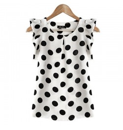 New Female Vintage Polka Dot Shirt Women Summer Chiffon Blouse Butterfly Sleeve Casual Tops Women Slim Tops Black White $18.2...