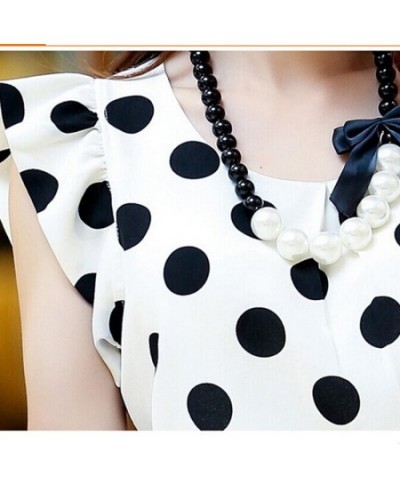 New Female Vintage Polka Dot Shirt Women Summer Chiffon Blouse Butterfly Sleeve Casual Tops Women Slim Tops Black White $18.2...