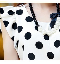 New Female Vintage Polka Dot Shirt Women Summer Chiffon Blouse Butterfly Sleeve Casual Tops Women Slim Tops Black White $18.2...