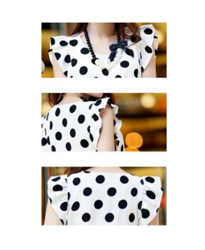 New Female Vintage Polka Dot Shirt Women Summer Chiffon Blouse Butterfly Sleeve Casual Tops Women Slim Tops Black White $18.2...