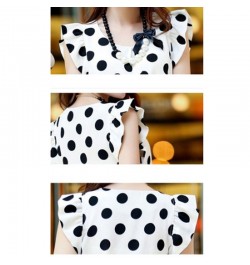 New Female Vintage Polka Dot Shirt Women Summer Chiffon Blouse Butterfly Sleeve Casual Tops Women Slim Tops Black White $18.2...