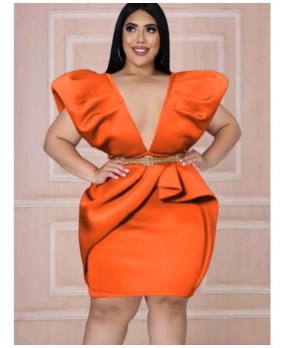 Plus Size Sexy Deep V Neck Dresses Women High Waist Bodycon Ruffles Robes Knee Length Night Club Party Event Outfits Summer 4...