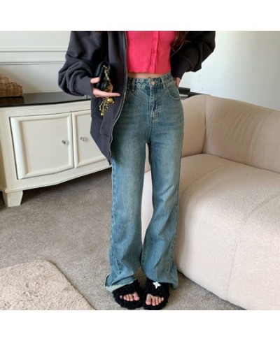 Blue Jeans for Women 2023 New Korean Fashion Streetwear High Waisted Jeans Vintage Chic Flare Jeans Full Length Pants $53.31 ...